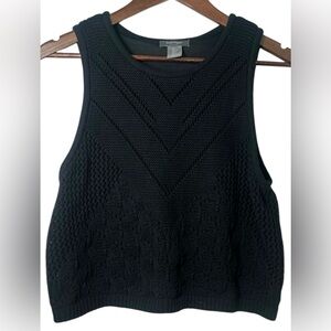 Haute Hippie Black Crochet Knit Crop Tank Top Size L Sleeveless Knit Geo Pattern